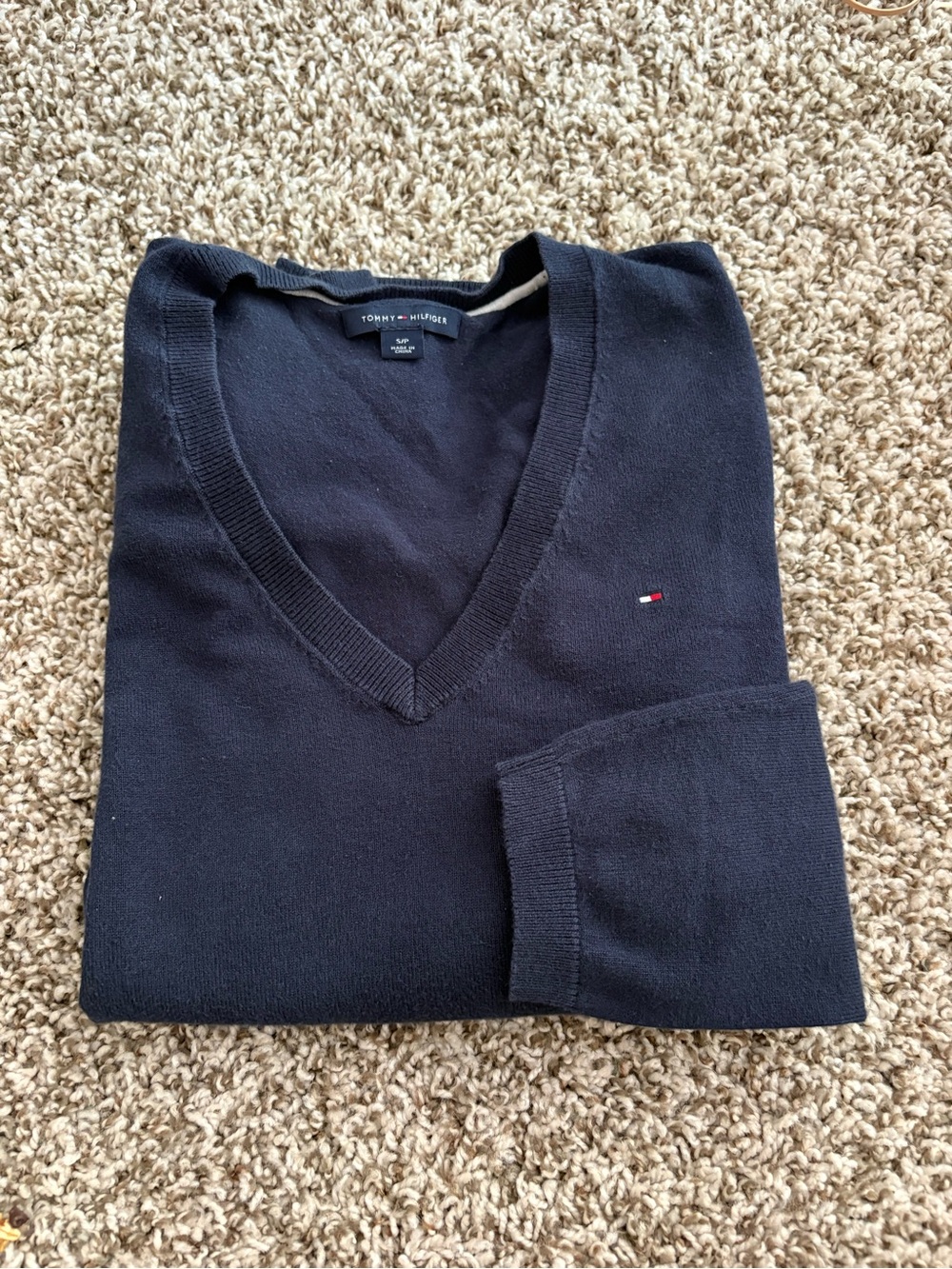 Tommy Hilfiger Navy V-Neck Long Sleeve Tee
